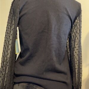 Black Sweater with Sheer Polka Dot Sleeves
